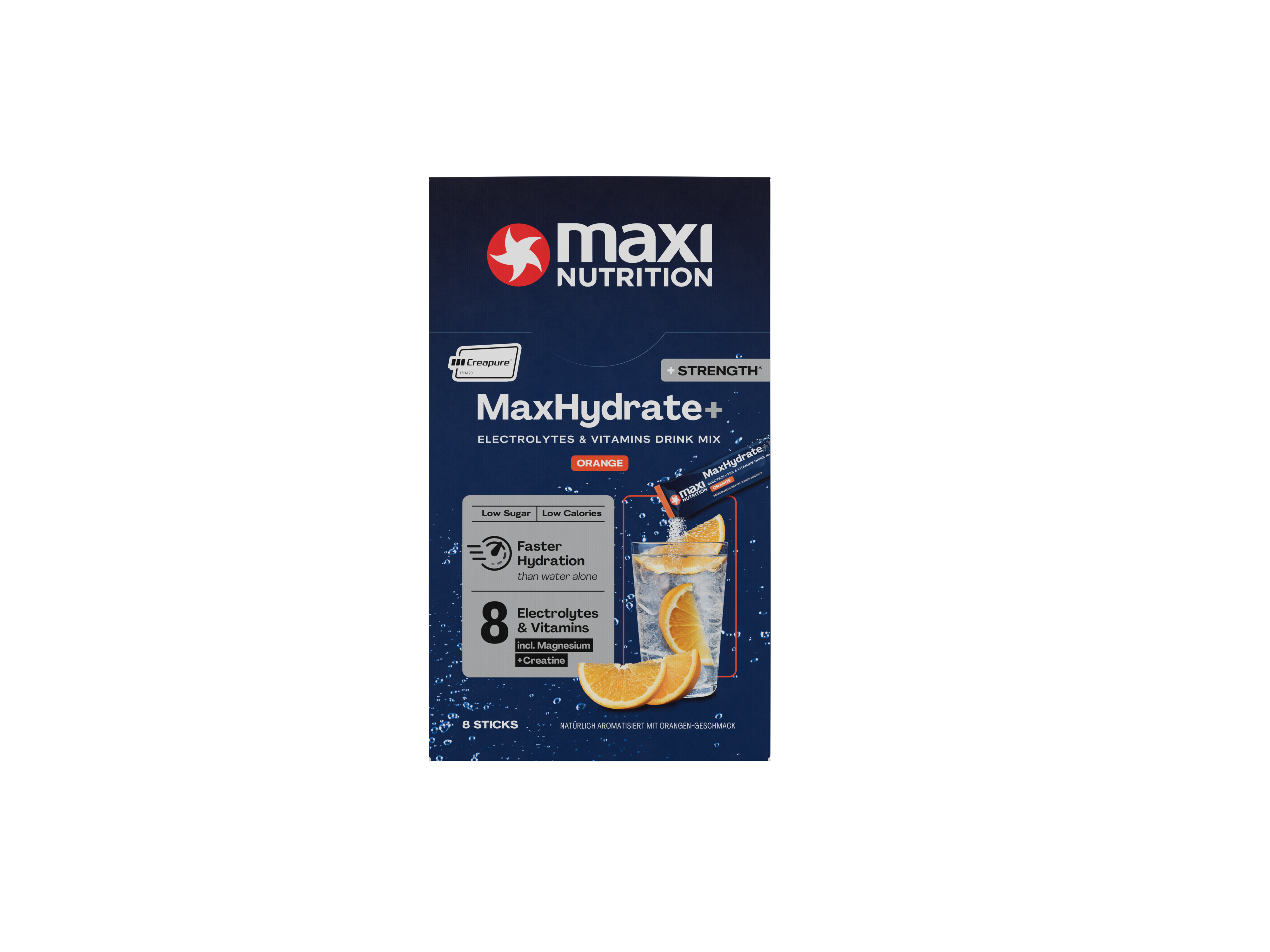 MaxHydrate+ Strength Electrolyte Drink Orange 8 x 20 g